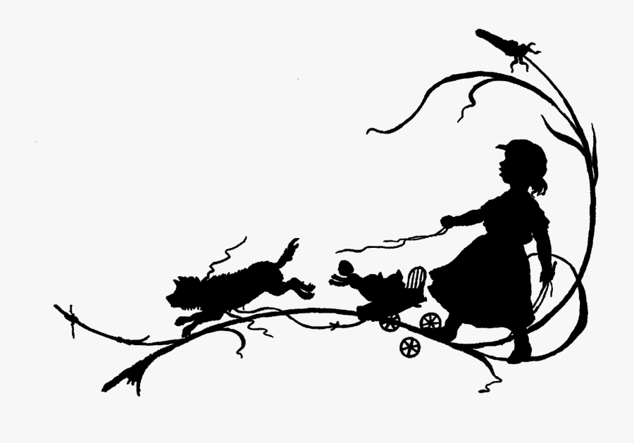 Silhouette Vintage Girl Toy Dog - Girl Playing With A Doll Silhouette, Transparent Clipart