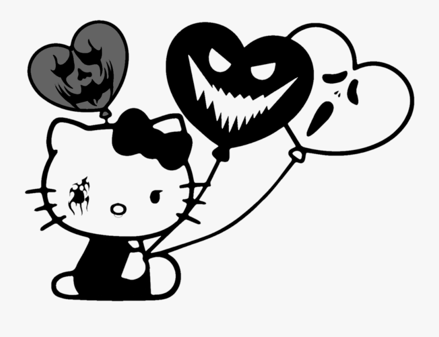 #hellokitty #kitty #creepy #cat #ballons #goth #emo - Transparent Background Hello Kitty Png, Transparent Clipart