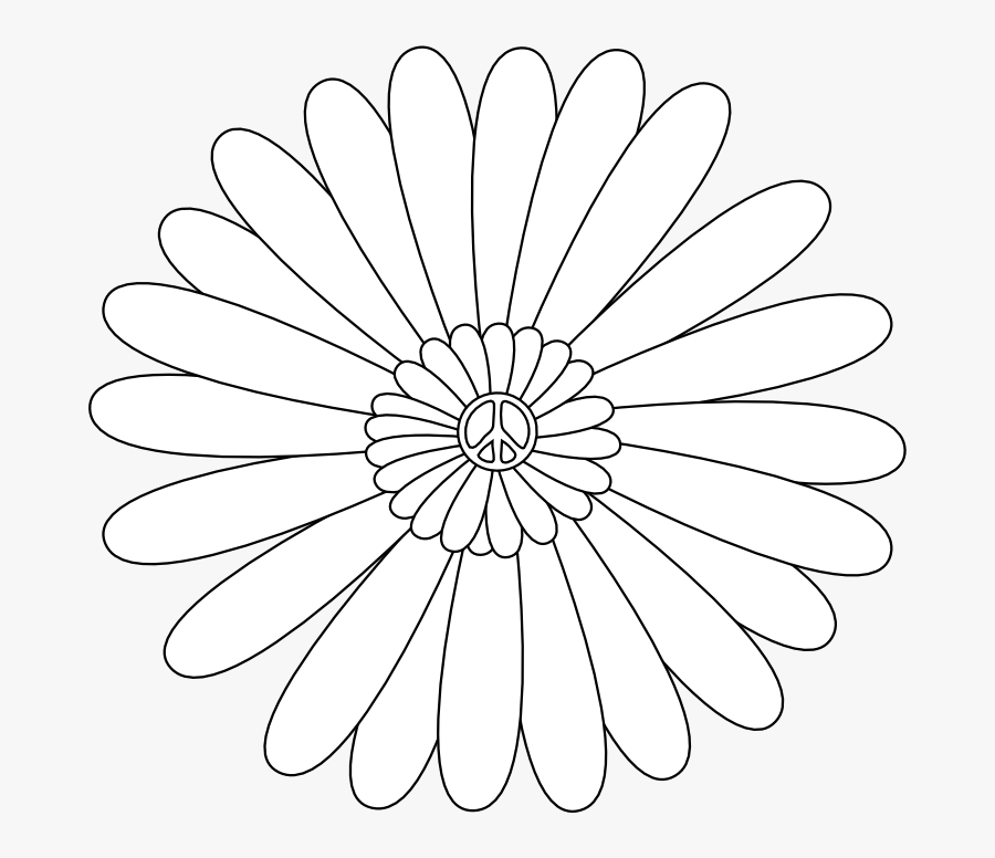 Peace Symbol Peace Sign Flower 55 Black White Line - Cartoon Chrysanthemum Picture Black And White, Transparent Clipart