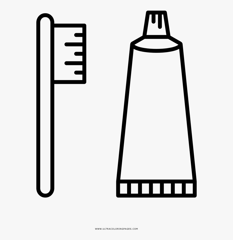 Dental Hygiene Coloring Page - Desenho De Pasta De Dente E Escova, Transparent Clipart