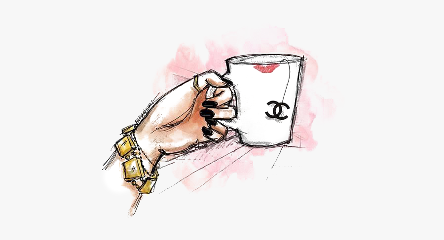 Cup Chanel Illustration Drawing Png Download Free - Person Holding Mug Drawing, Transparent Clipart