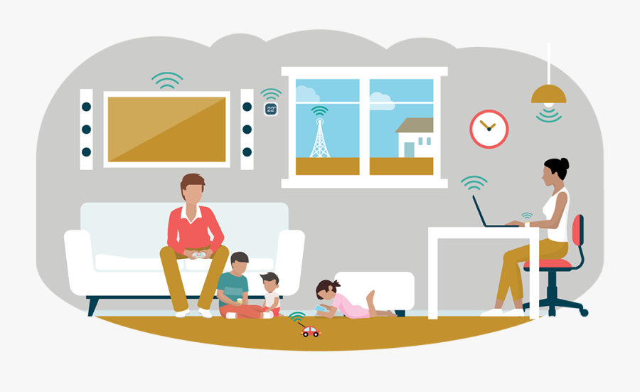 Decorative Banner Of A Family Using Devices, Transparent Clipart