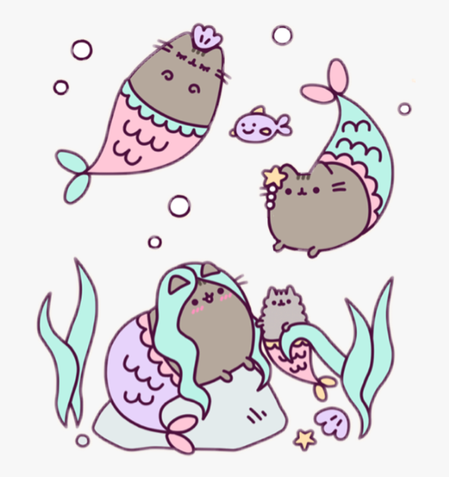 #pusheen #pusheenmermaid #fish #sea #seashell #starfish - Pusheen And Stormy Mermaid, Transparent Clipart