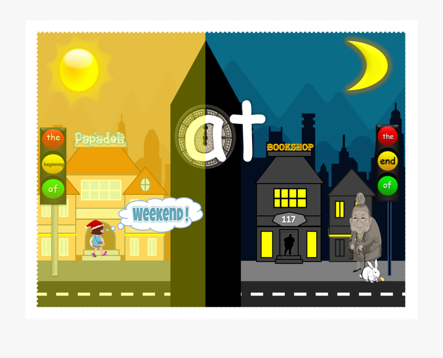 Visual Preposition At, By Papadeli - Prepositions Of Time Illustration, Transparent Clipart