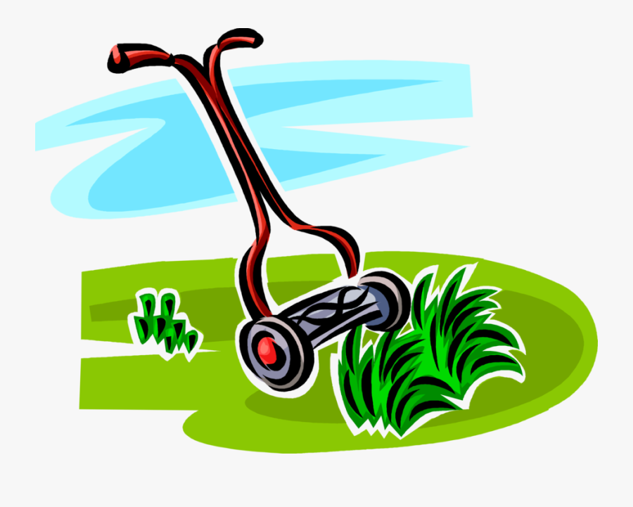 Vector Illustration Of Yard Work Push Lawn Mower Cuts - Grass Cutting Clip Art, Transparent Clipart