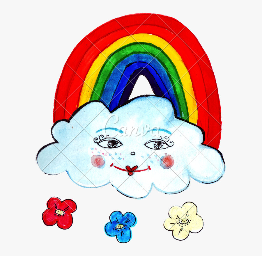 Hand Drawing Of Colorful Watercolor Rainbow And Clouds, Transparent Clipart
