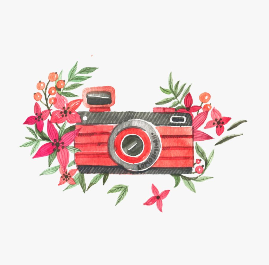 Ftestickers Watercolor Camera Flowers Pink - Png Floral Camera Clipart, Transparent Clipart