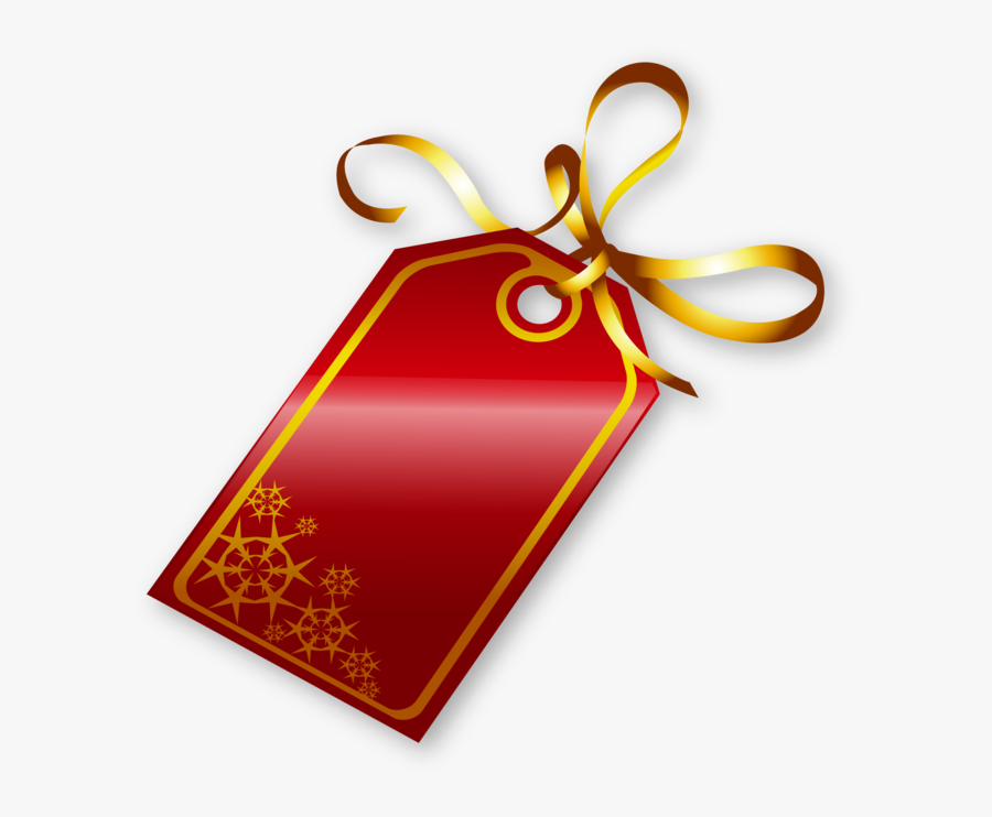 Red Christmas Tag With Golden Ribbon - Golden Christmas Ribbon Png, Transparent Clipart