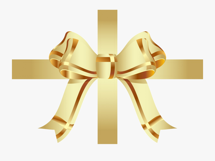 Transparent Gold Ribbon Clipart - Gold Christmas Bow Transparent Background, Transparent Clipart