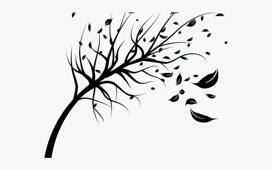 Wind Black And White Clipart - Autumn Season Tree Drawing, Transparent Clipart