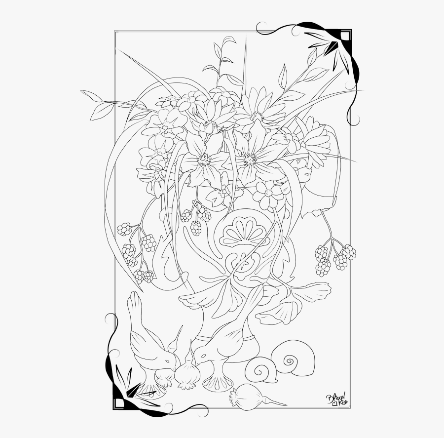 Flower Vase Lineart - Lineart Garden, Transparent Clipart