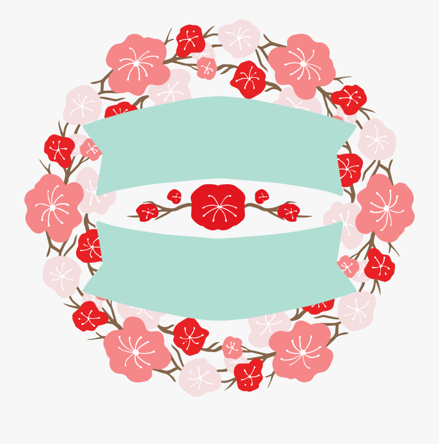 Japan Design Flower Banner Labels Round Two - Floral Design, Transparent Clipart