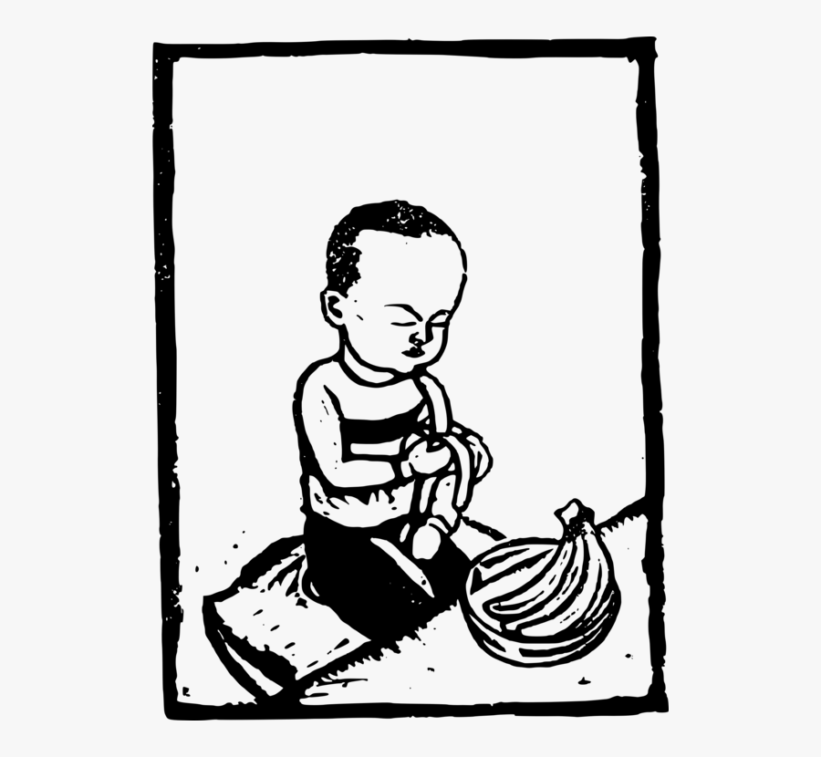 Art,monochrome Photography,artwork - Boy Peels Banana Clipart Black And White, Transparent Clipart