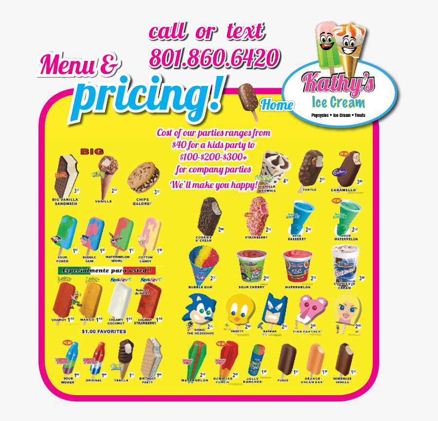 Old Ice Cream Menu, Transparent Clipart