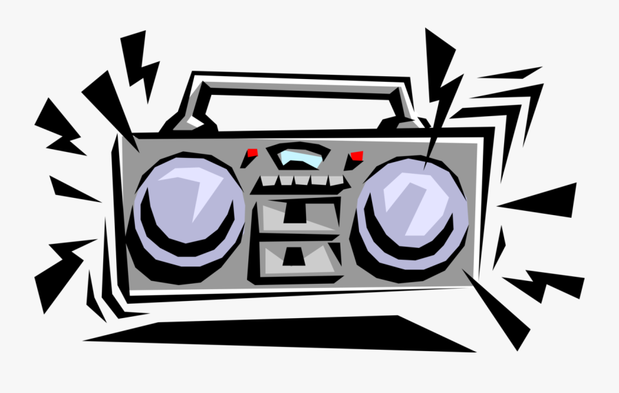 Vector Illustration Of Audio Entertainment Portable - Boombox Playing Music, Transparent Clipart