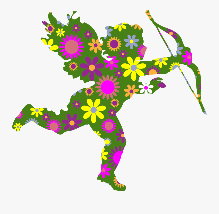 Retro Floral Flowers Free Picture - Cupid Angels And Cherubs, Transparent Clipart