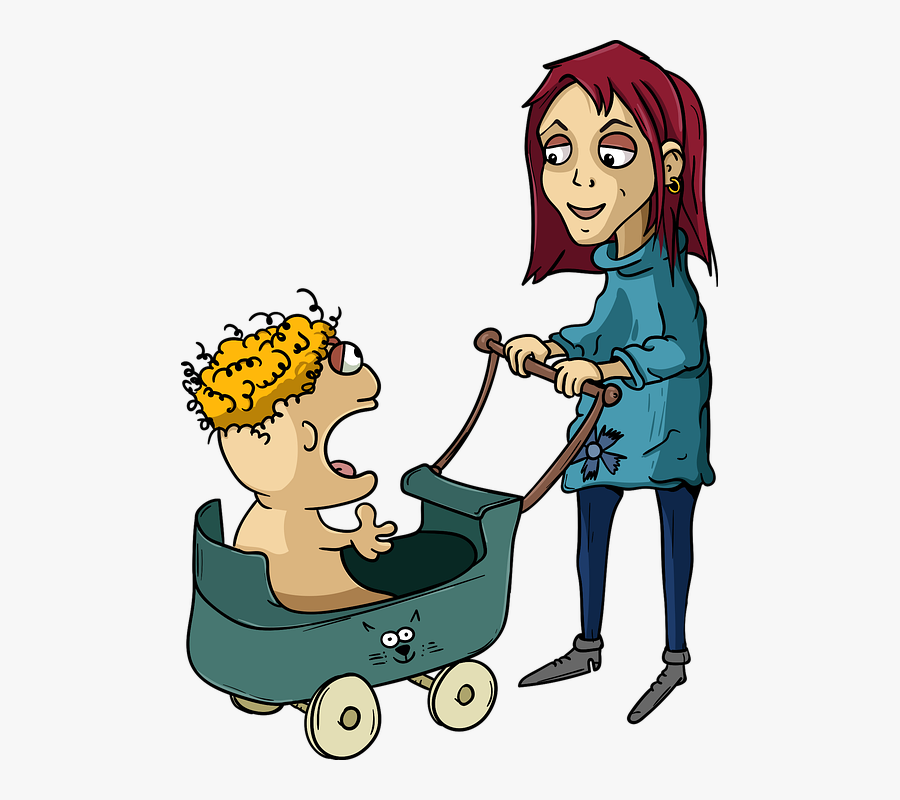 Baby, Mom, Pram, Mother, Child, Woman, Family, Parent - Cartoon, Transparent Clipart