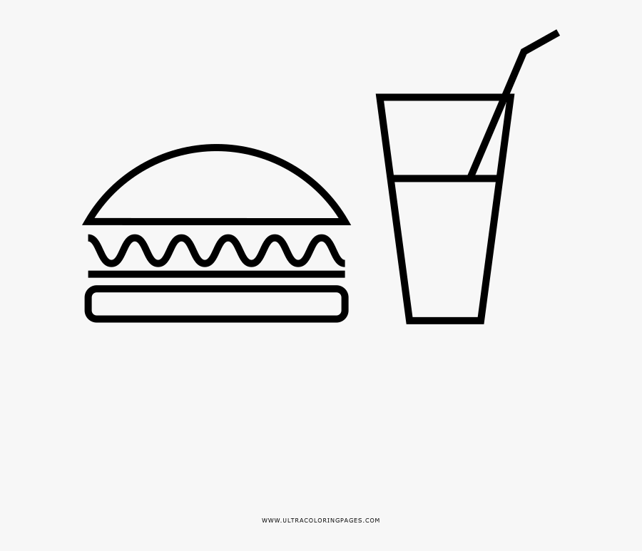 Burger And Coke Coloring Page - Line Art, Transparent Clipart