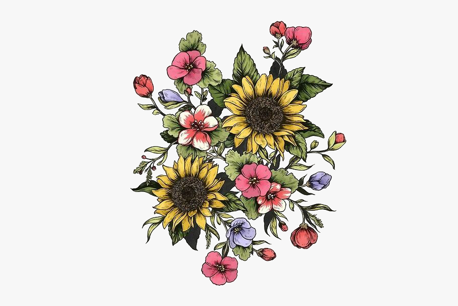#flowers #art #not My Art #border #frame #bloom #sunflower - Sunflower Tattoo With Other Flowers, Transparent Clipart