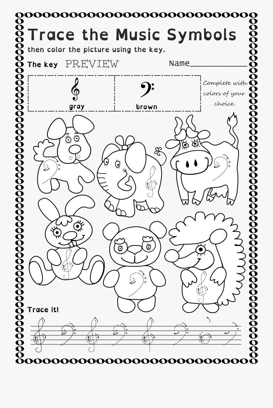 Funny Worksheets To Trace Basic Music Symbols For Younger - Trace The Music Notes Worksheet, Transparent Clipart