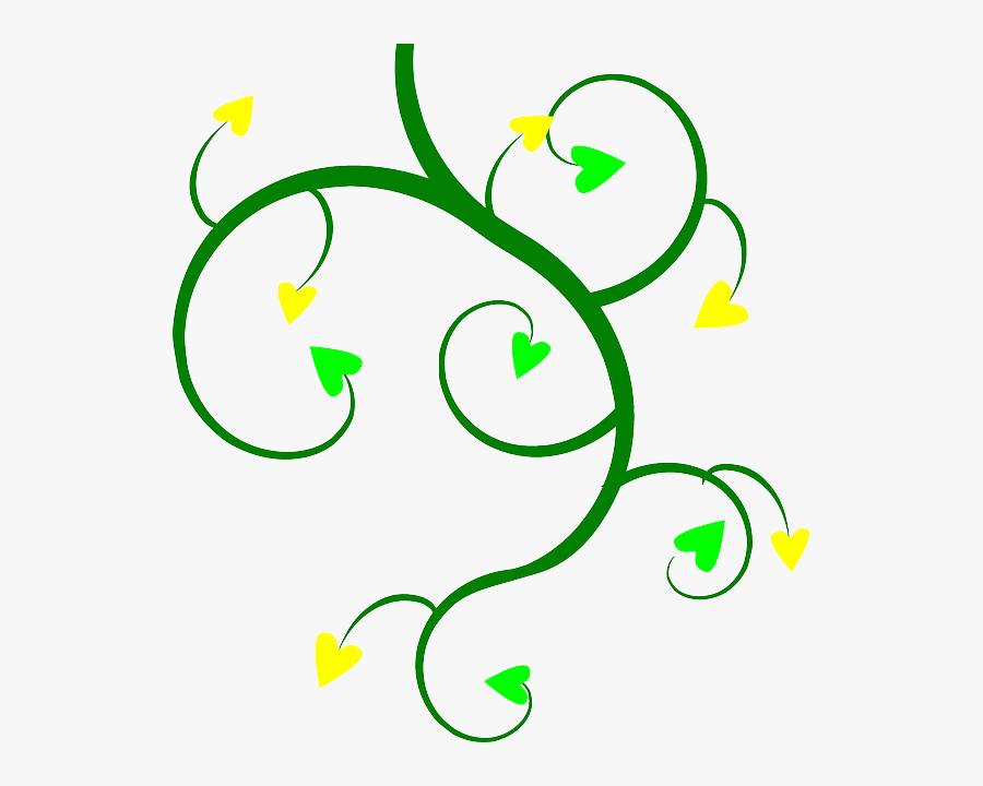 Hearts Branch, Green, Yellow, Hearts - Swirl Clip Art, Transparent Clipart