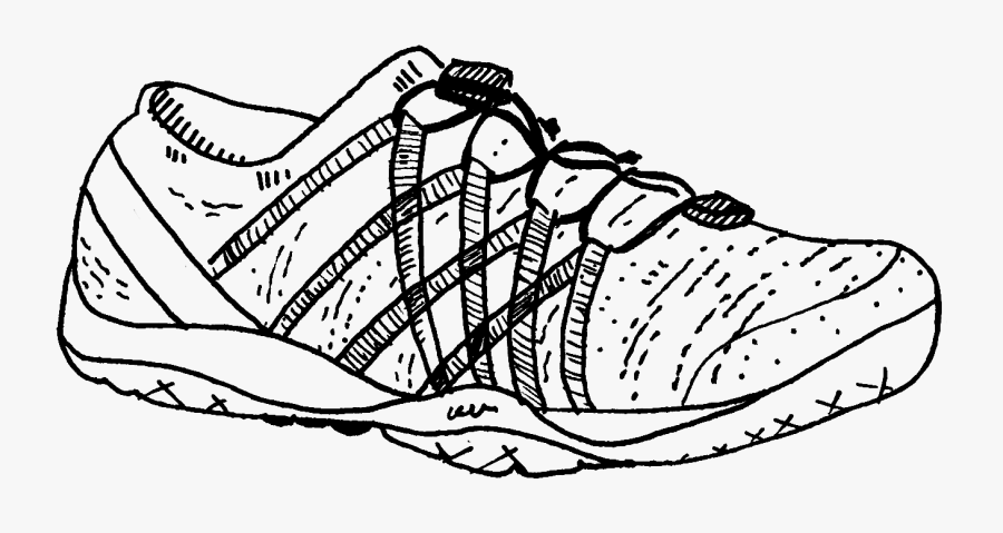 Black Line Drawing Of A Low-top Gym Shoe - Line Art, Transparent Clipart