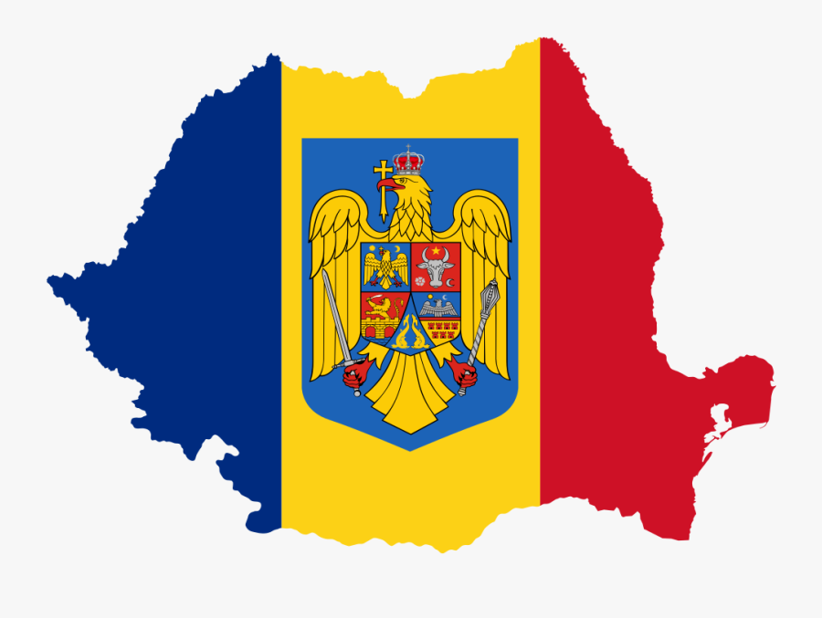 Romania Map Flag With Coat Of Arms - Romania Map And Flag, Transparent Clipart