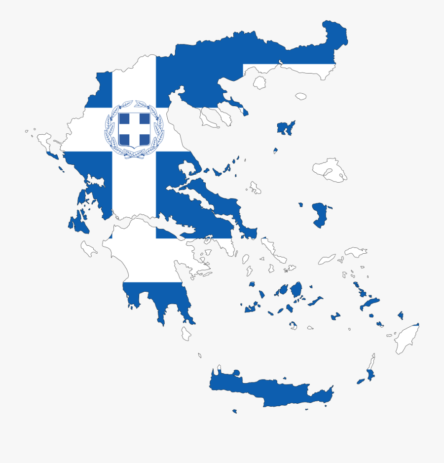Greece Map Flag With Stroke And Coat Of Arms - Greece Flag Map, Transparent Clipart