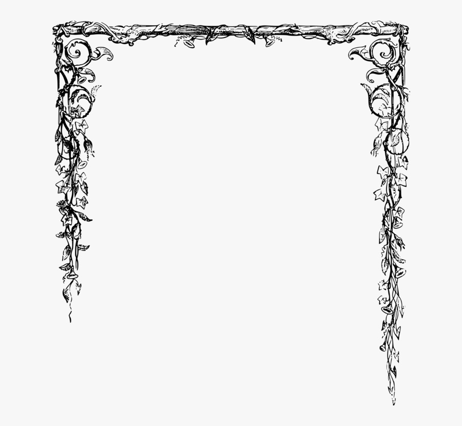 Picture Frame,line Art,twig - Leafy Border Black And White, Transparent Clipart
