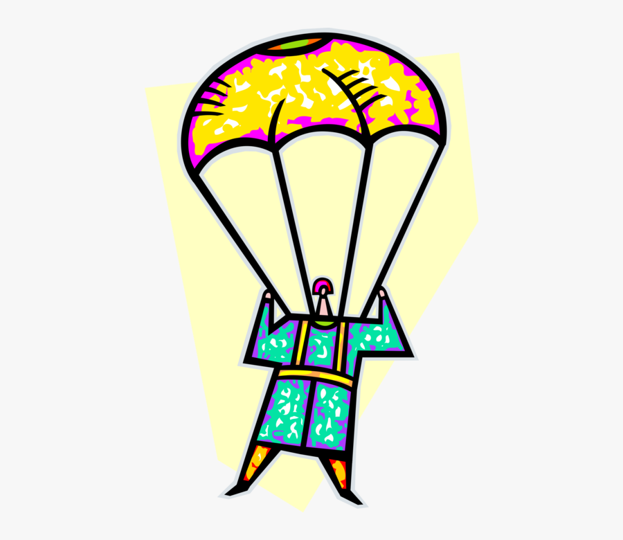 Vector Illustration Of Parachutist Parachuting To Earth, Transparent Clipart
