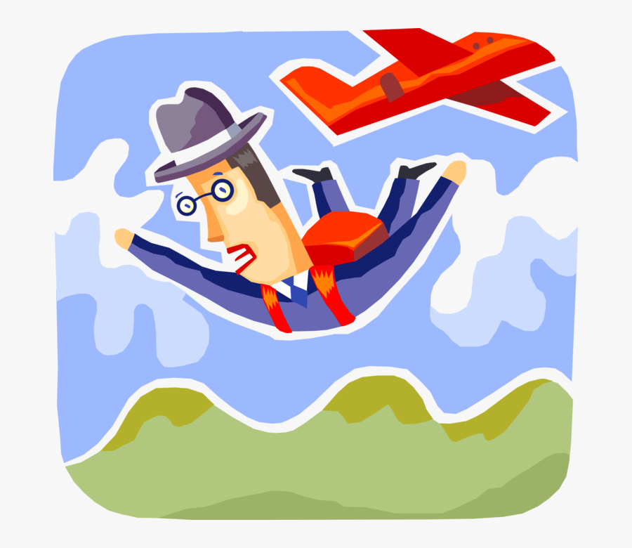 Vector Illustration Of Businessman Skydiver Jumps From - Cartoon, Transparent Clipart