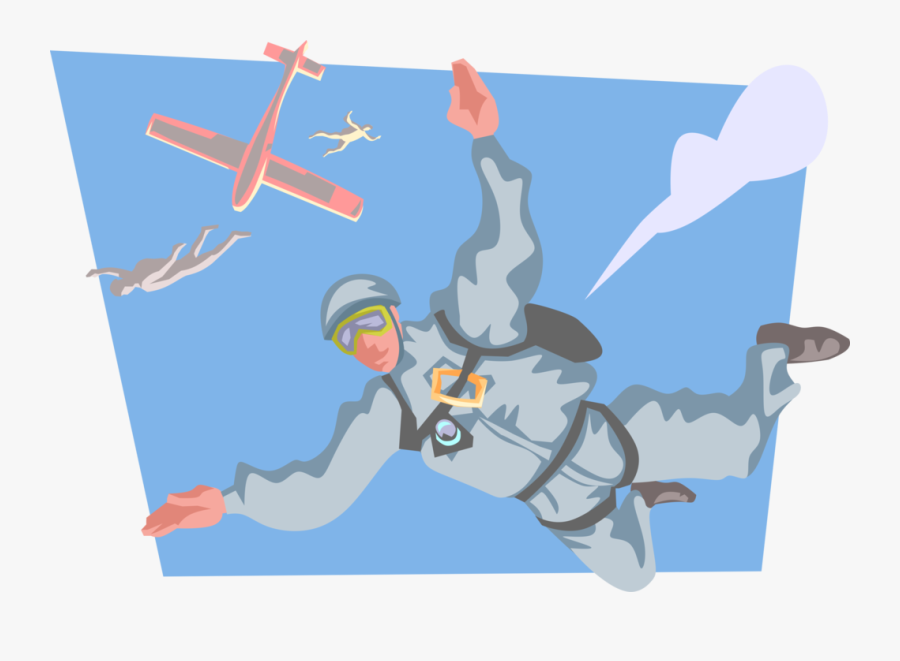 Vector Illustration Of Skydiver Free Falling From Airplane - Free Falling Vector Art, Transparent Clipart