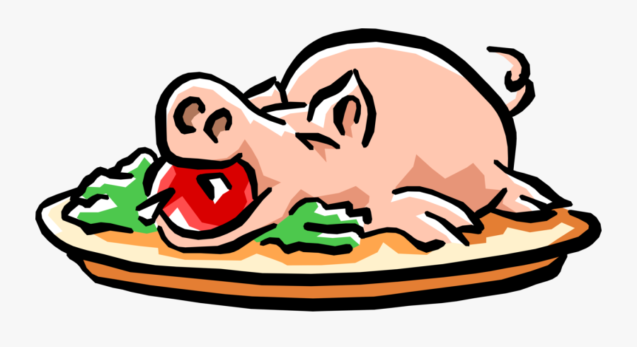 Roast Pig With Apple - Pig With Apple In Mouth Drawing, Transparent Clipart
