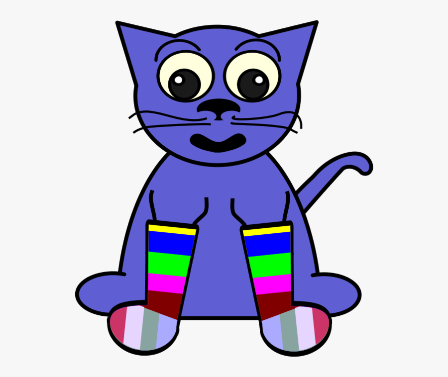 Cartoon Cat In Rainbow Socks - Socks Clip Art, Transparent Clipart