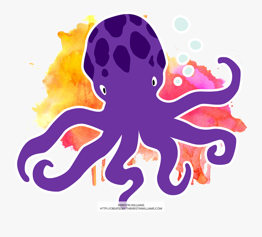 Purple Watercolor Octopus - Octopus, Transparent Clipart