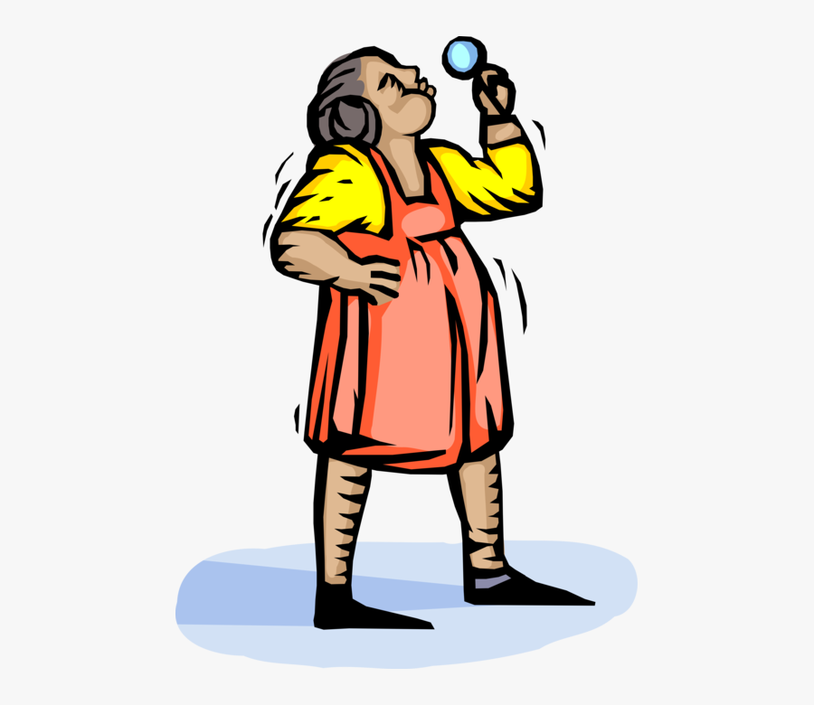 Vector Illustration Of Child Blows Soap Bubbles Outdoors, Transparent Clipart