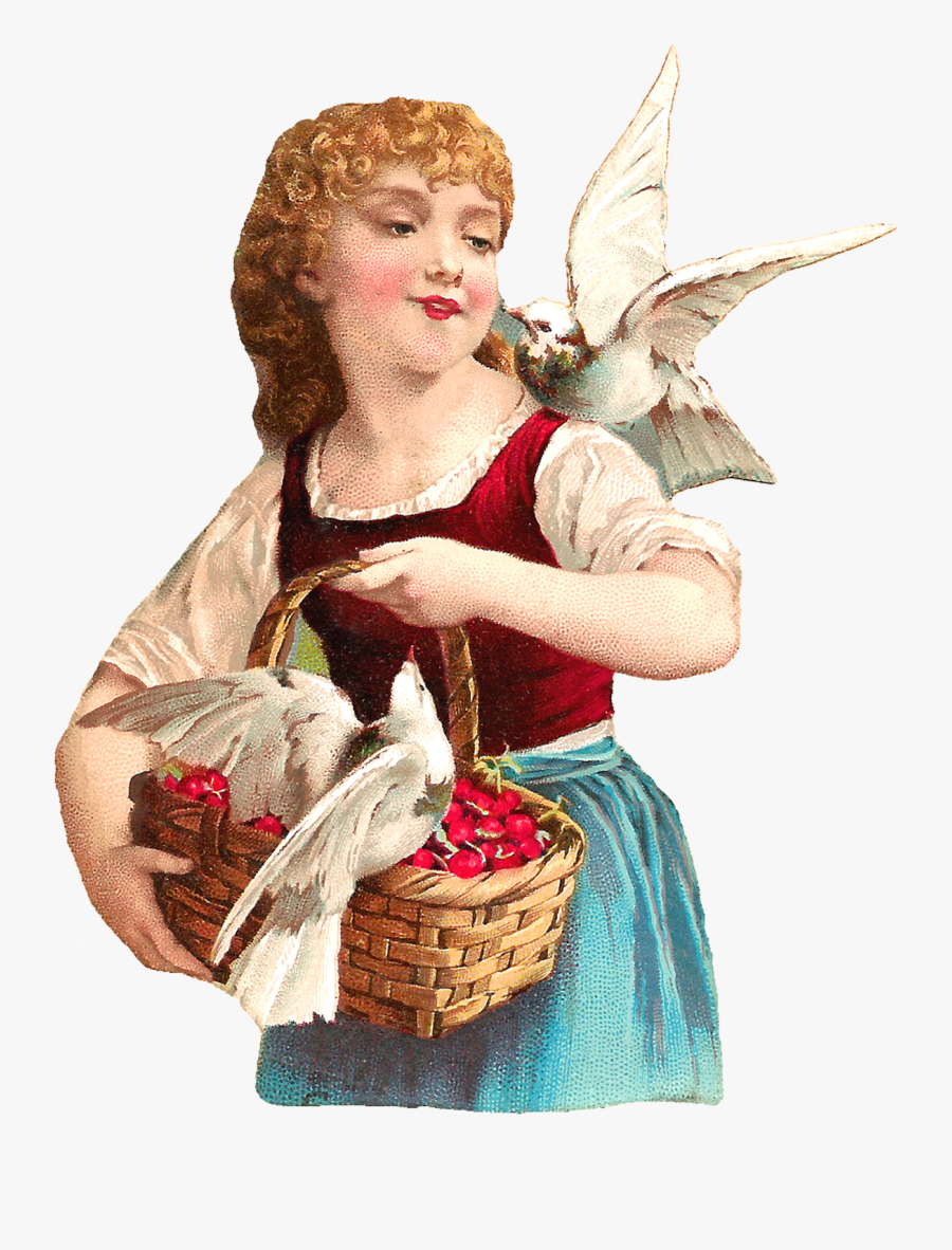 Vintage Women With Basket, Transparent Clipart