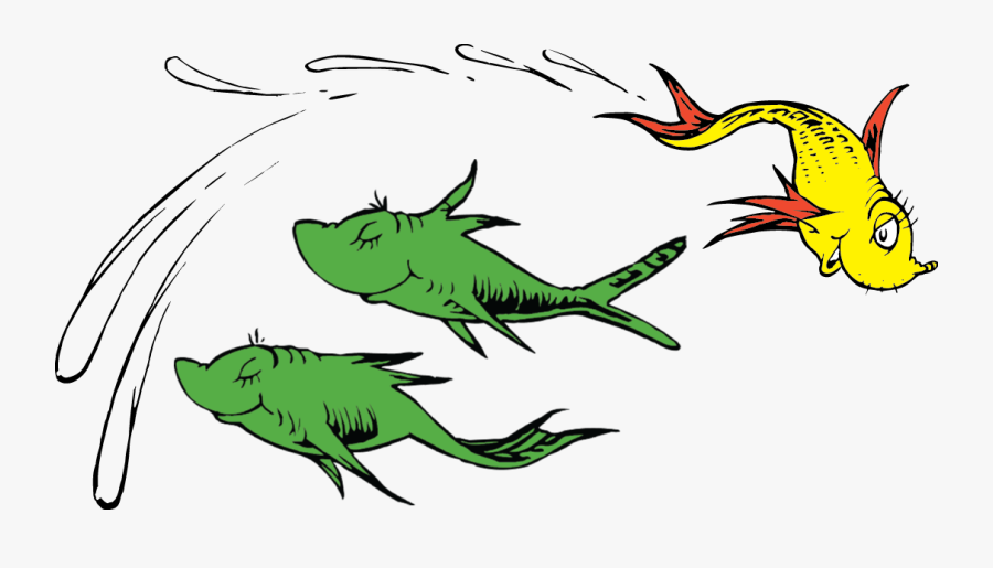 One Yellow Fish Passing By Two Green Fish By Dr - Dr Seuss Yellow Fish, Transparent Clipart