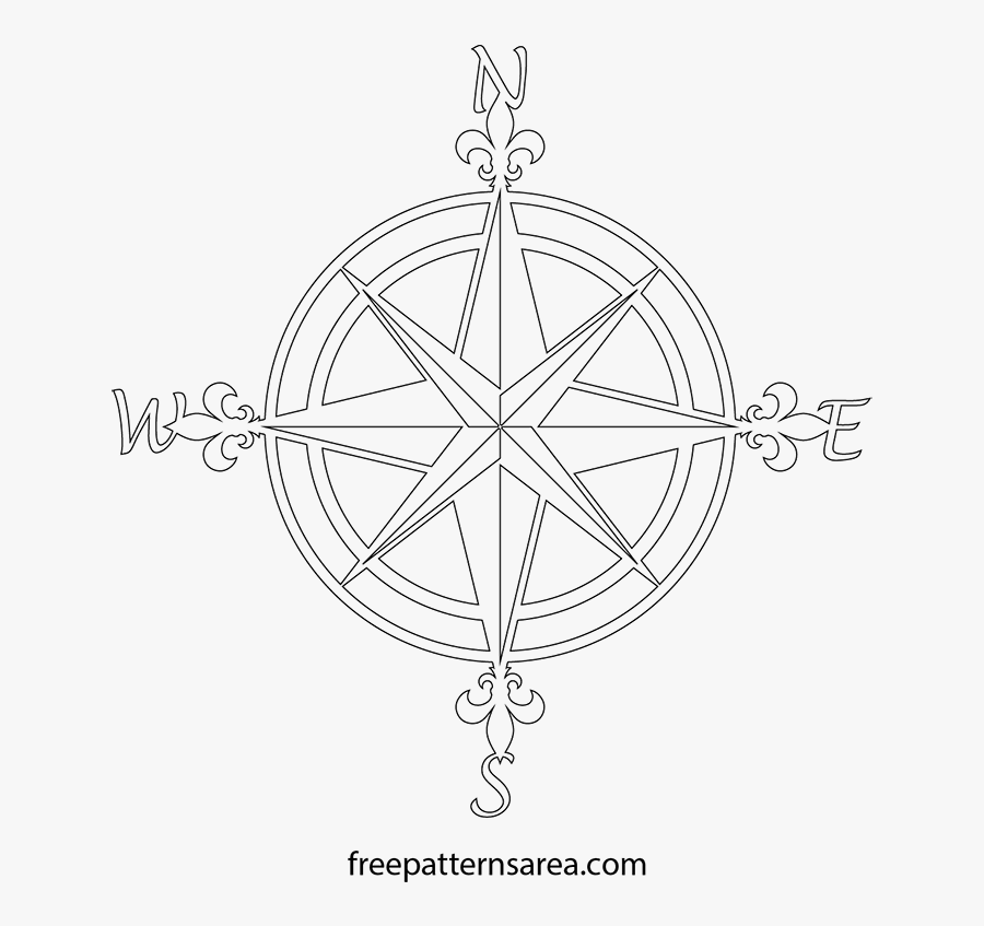 Transparent Nautical Compass Clipart - Compass Scroll Saw Pattern, Transparent Clipart