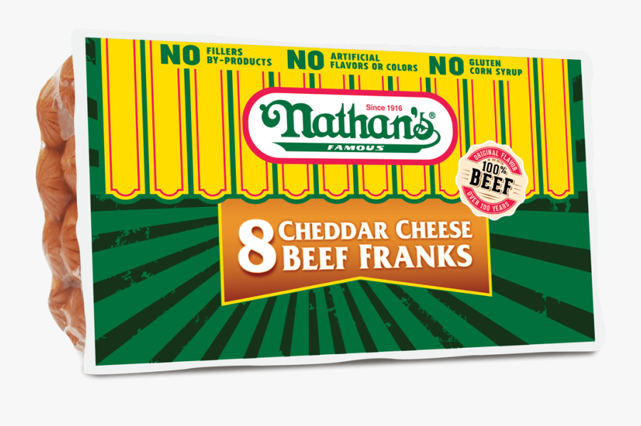 Cheddar Cheese Beef Franks - Nathan's All Beef Hot Dogs, Transparent Clipart