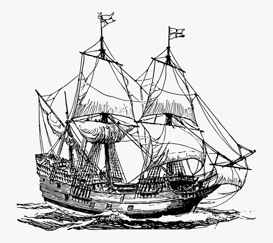 Transparent Mayflower Clipart - Pirate Ship Black And White Ship, Transparent Clipart