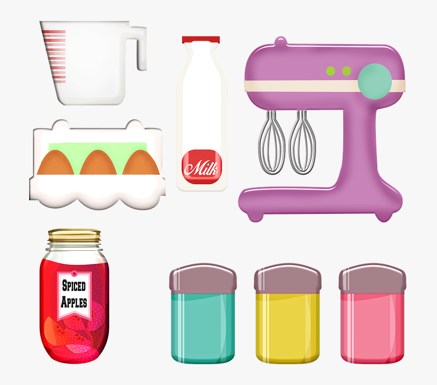 Retro Pink Mixer, Cooking, Eggs, Milk, Baking - Kitchen Clipart, Transparent Clipart
