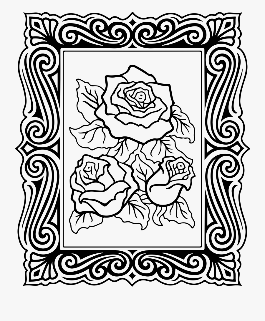Roses With Decorative Border, Transparent Clipart