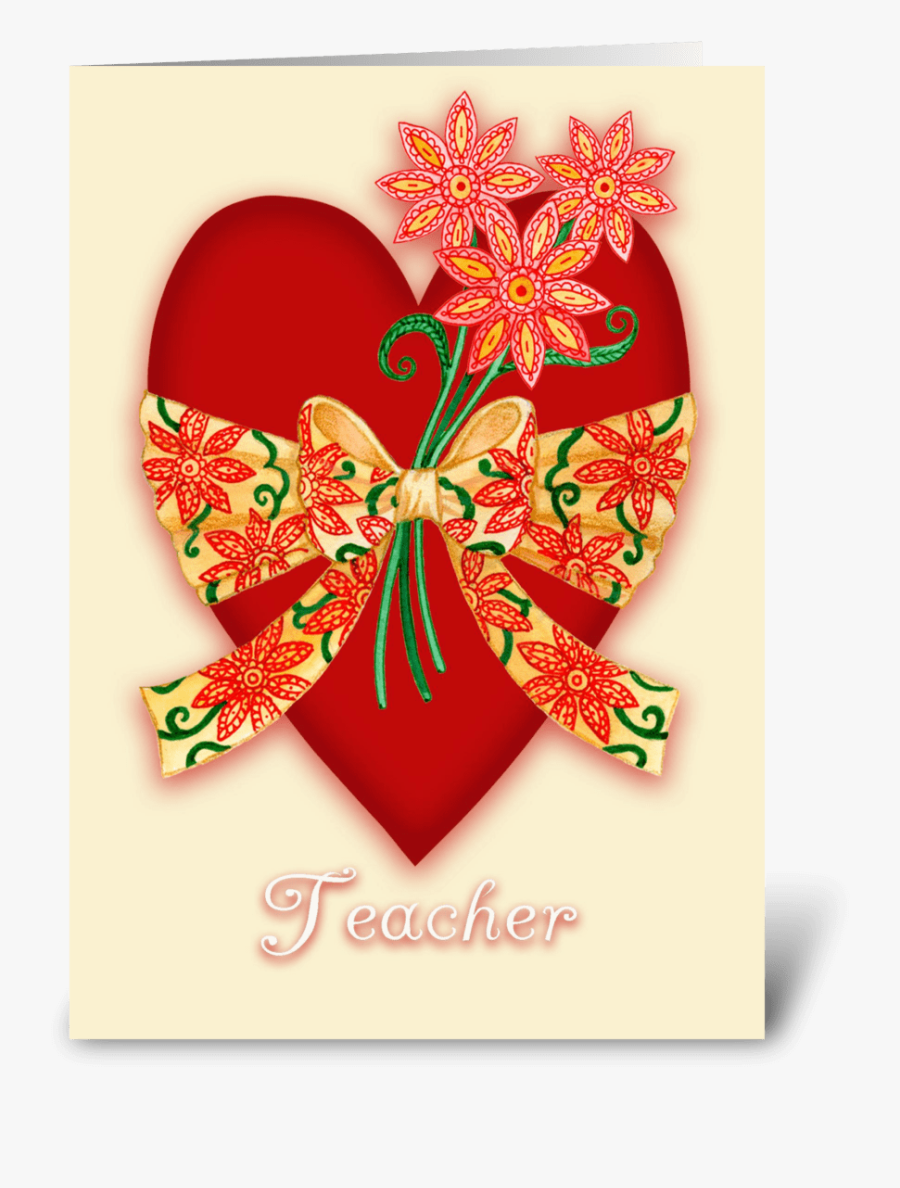 Red Valentine Heart For Teacher Greeting Card - Greeting Card, Transparent Clipart