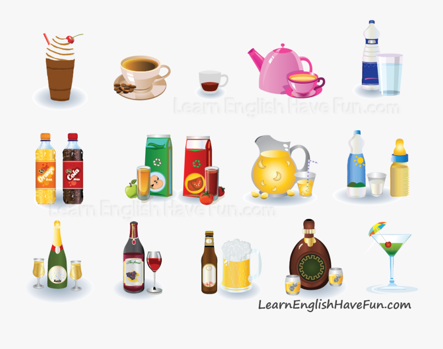 Image Of Different Beverages In English Vocabulary, Transparent Clipart