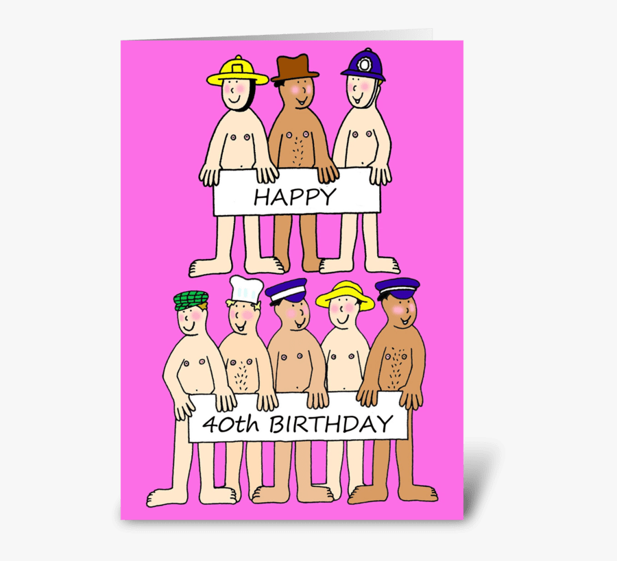 Happy 40th Birthday Naked Men Greeting Card - Cartoon, Transparent Clipart