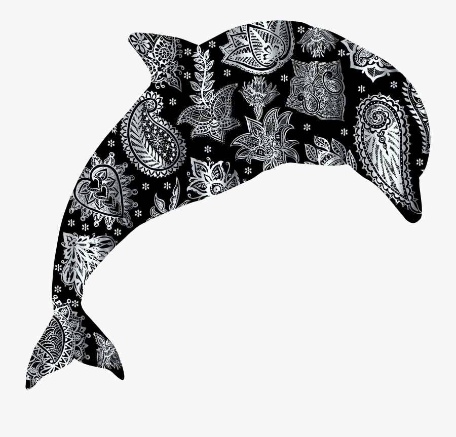 Silver Floral Pattern Dolphin Clip Arts - Векторный Рисунок Дельфин Рисунок, Transparent Clipart