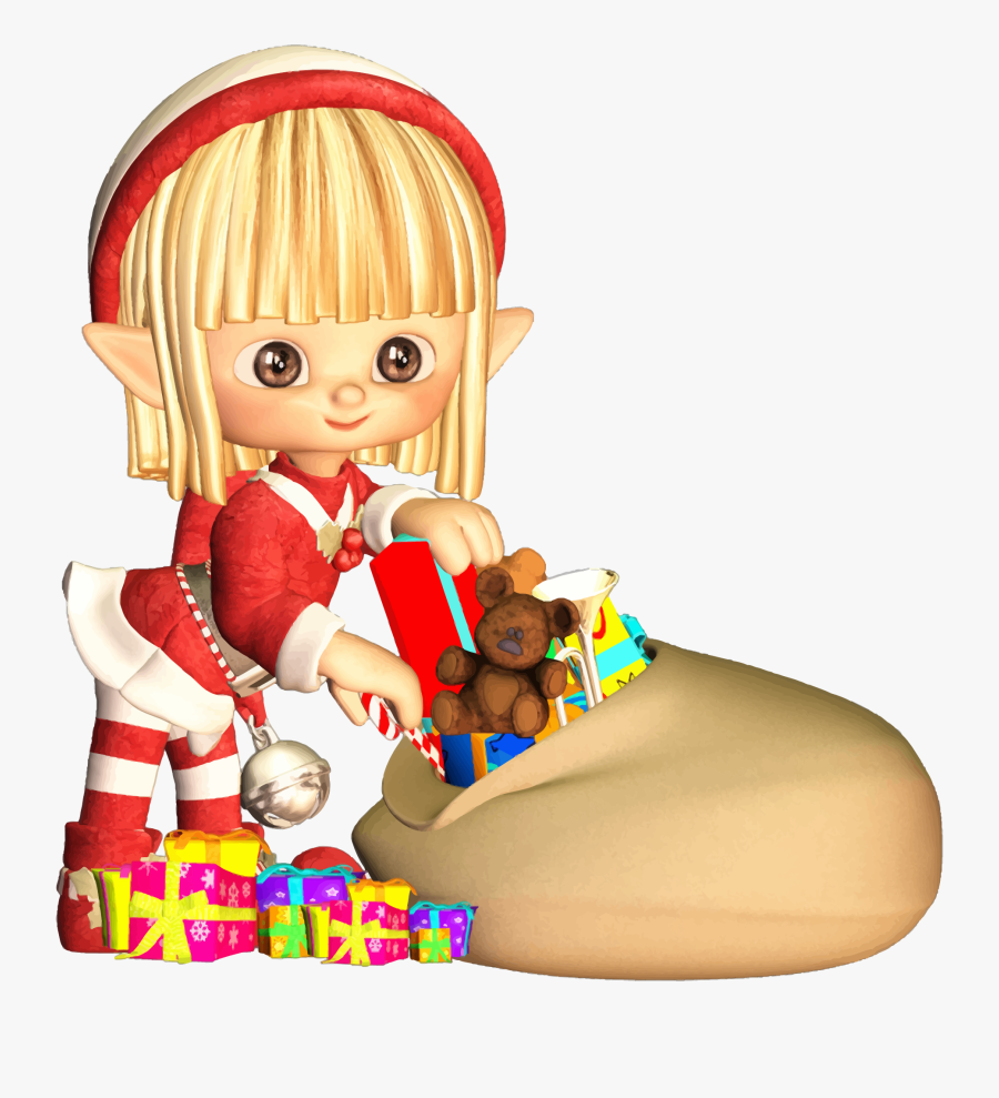 Cartoon Elf With Christmas Gifts Clip Arts - Animado Les Barbe A Papa Dessin Animé, Transparent Clipart