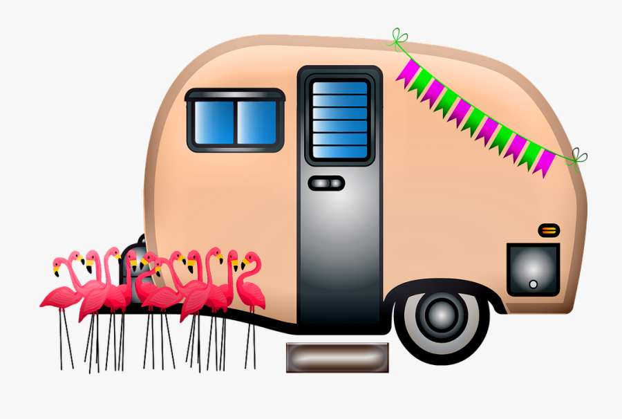 Caravan, Travel Trailer, Flamingos, Travel, Trailer - Caravan, Transparent Clipart