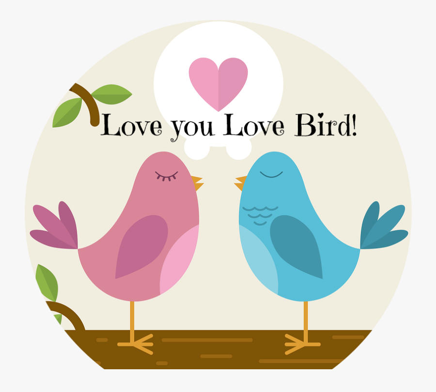 Two Cartoon Love Birds Sitting On A Branch Looking - Love Birds Wedding Card, Transparent Clipart
